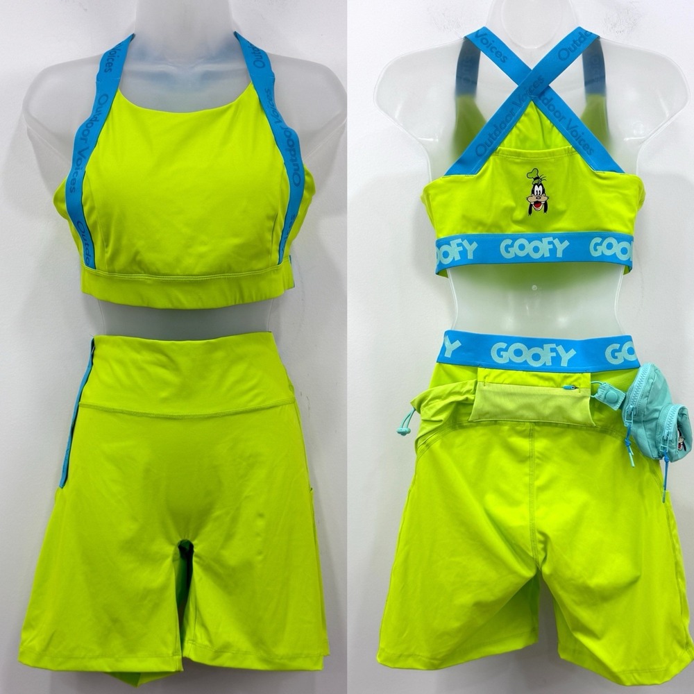 Outdoor Voices x Disney Mickey & Co. Goofy Snacks Sports Bra Shorts Set M/L